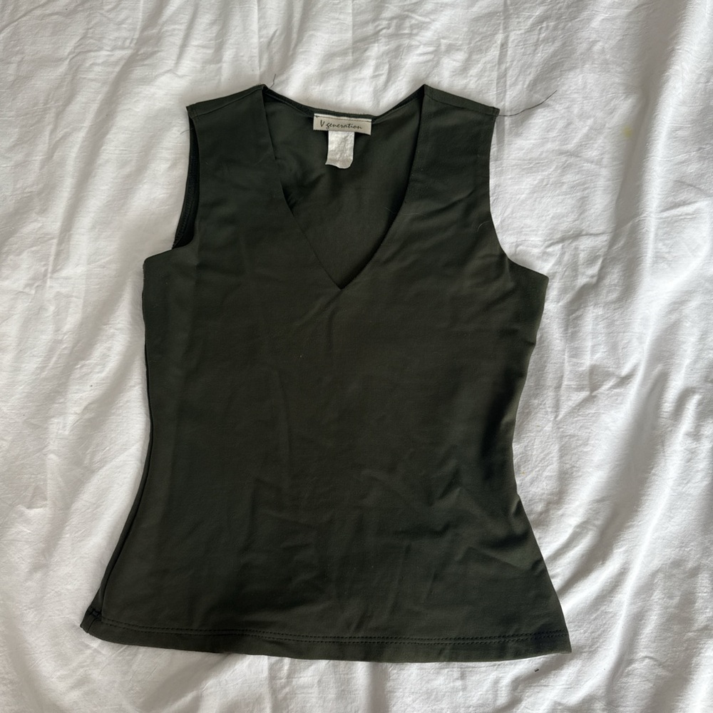 V Sensations Dark Green V-Neck Tank Top